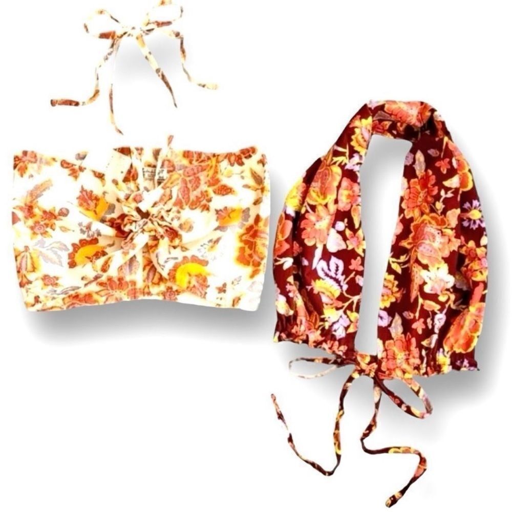 🔴2 for 40🔴Free People Intimately bandeau convertible floral orange purple S. - Picture 14 of 15